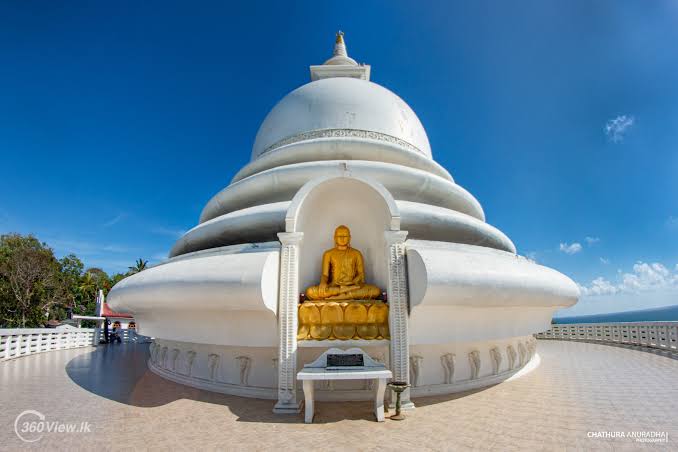 Rumassala Hill Peace Pagoda panoramic view Galle Fort Unawatuna Bay Indian Ocean Sri Lanka