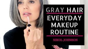 Eye shadows in the purple to violet range are a great complement to blonde hair and blue eyes since it flatters lighter skin tones. Gray Hair My Everyday Makeup Routine Nikol Johnson Youtube