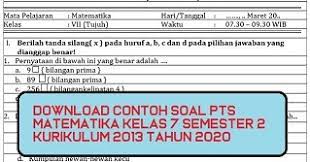 Soal bahasa inggris kelas 1 sd. Download Contoh Soal Pts Matematika Kelas 7 Semester 2 Kurikulum 2013 Tahun 2020 Beritapppk Com