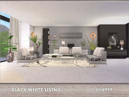 13 Items Come With This Modern Living Room Set They Are Found In Tsr Category Sims 4 Living Room Living Room Sims 4 Black And White Living Room White Living