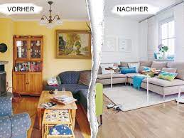 Das mit den hellroten samtvorhängen, den roten sesseln und den grünen und blauen farbklecksen? Vorher Nachher Umstyling Im Wohnzimmer Wohnzimmer Einrichten Haus Deko Haus Renovieren