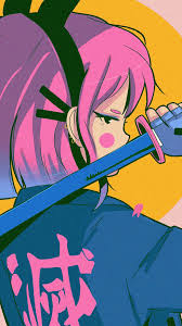 Multiple sizes available for all screen sizes. Bj90 Art Japan Girl Illust Sword Pink Wallpaper