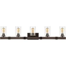 Bathroom vanity light bars like the tech lighting span bath bar or the artemide basic strip bath bar add a modern touch to your bathroom and provide ample lighting for any vanity related task. Franklin Iron Works Rustic Industrial Wall Light Wood Grain Bronze Hardwired 44 Wide 5 Light Fixture Seedy Glass Bathroom Vanity Target