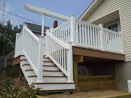 Outdoor stair landings on hill. Balcony Railing Design Deck Staircase Deck Stairs Landing