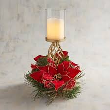 Faux Poinsettia Pillar Stand Centerpiece Candle Holder Candle Holders Christmas Lanterns Candleholder Centerpieces