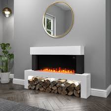 Check more photos & price at: Amberglo Floor Standing Electric Fireplace Suite In White Log Crystal Fuel Bed Furniture123