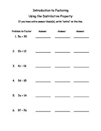 Elementary algebra worksheets our basic introduction to algebra worksheets are in pdf format which can easily be printed out or saved to a pc. Introduction To Factoring Using The Distributive Property Distributive Property Basic Algebra Worksheets Algebra Equations Worksheets