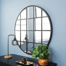 Walker Edison Furniture Company 40 Modern Farmhouse Round Beveled Window Wall Mirror Hd40bevwbl The Home Depot In 2020 Window Mirror Decor Window Mirror Mirror Dining Room