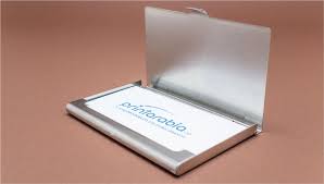 Personalized business card holder, leather bifold credit card case, customized business card holders with embossed initials, slim card case. Metal Business Card Case