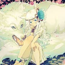 Anime girl, white hair, silver hair, cat ears, neko, blue eyes, school. Girl With Blue Eyes And White Wolf By Ochakai Shinya On Danbooru Us Anime Wolf Girl Anime Wolf Anime