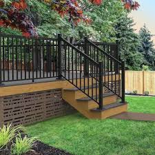 freedom versarail stair black aluminum deck stair rail kit with balusters lowes com deck stair railing deck stairs stair railing