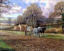 Spencer Coleman Ploughing In Autumn Detail Rosenstiel S Farm Art Old Cottage War Art