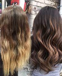 Before After Blonde Ombre To Brunette Caramel Balayage By Askforamy Askforamy Versatilestrands Hair Brunette Balayage Hair Balayage Hair Blonde