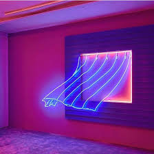 Neon Artwork Created With Blue Neon Light Tubing Formed Into A Shape Like A Curtain Blowing In The Wind Neon Artwork Blue Neon Lights Neon Lighting