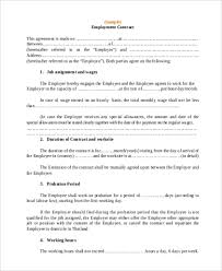Employee contracts contain details like hours of work, the rate of pay, the employee's responsibilities, etc. Free 9 Sample Employment Contract Forms In Pdf Ms Word