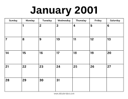 January 2001 Calendar Printable Old Calendars And see for each day the sunrise and sunset in january 2001 calendar. january 2001 calendar printable old