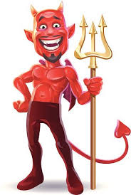 A laughing devil holding a trident isolated on white. EPS 8, fully...