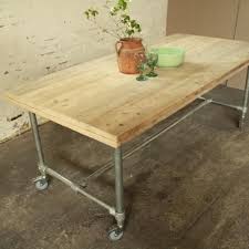 Design 200cm Esszimmertisch Rollbar Bauholz Stahlrohr Esstisch Esszimmer Tisch Tisch Mit Rollen Tisch