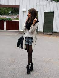 Tights W Jean Shorts And Muted Tops Fashion Outfits Clothes
