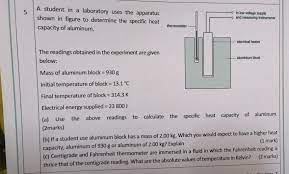 Heat capacity (or its mass normalized relative, specific heat capacity) can be calculated by comparing the difference in heat flow. 5 A Student In A Laboratory Uses The Apparatus Shown Chegg Com