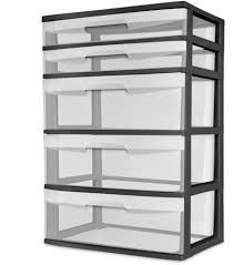 Black And Decker Storage Cabinet Plastic Sterilite 5 Drawer Wide Tower Black And White Clear Plastic Storage Dresser New Ebay Sterilite Plastic Storage Cabinets Freestanding Storage