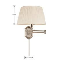 Hampton Bay 1 Light Brushed Nickel Swing Arm Wall Lamp With White Pleated Fabric Shade Hbp604 35 The Home Depot