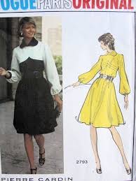 1970s Lovely Vogue Paris Original Pattern 2793 Pierre Cardin Flared Dress Two Tone Or Regular Bust 36 Vintage Sewing Pattern Factory Folded