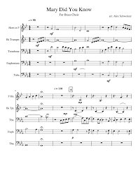 This classic arrangement has perfectly captured the epic drama of the text, pondering the baby's purpose on earth. Mary Did You Know Sheet Music For Trumpet In B Flat Trombone French Horn Tuba More Instruments Mixed Quintet Musescore Com