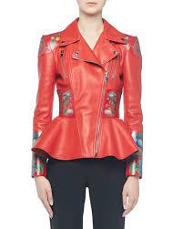 Alexander Mcqueen Flower Print Leather Moto Jacket Leather Moto Jacket Leather Peplum Alexander Mcqueen