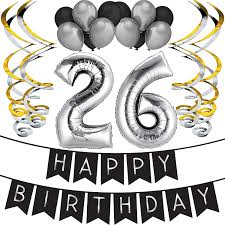 Birth day number 26 means perfect business instinct, strength, confidence, prudence. Amazon Com 26th Birthday Party Pack Black Silver Happy Birthday Bunting Balloon And Swirls Pack Birthday Decorations 26th Birthday Party Supplies Toys Games
