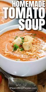 This quick, easy tomato soup is made using canned tomatoes, chicken broth, onion, garlic and italian seasoning. Homemade Tomato Soup Fresh Tomatoes Easy Fast Spend With Pennies