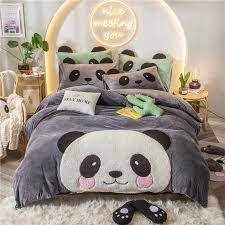 2020 panda owl koala applique bedding set duvet cover sheet pillowcase king queen twin size fleece fabric bed line duvet bedding sets fabric bed bed linen sets