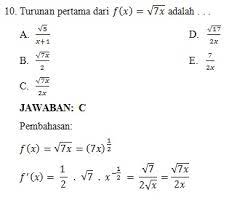Teori tentang limit sebuah fungsi merupakan akar dari aljabar kalkulus. Contoh Soal Turunan Fungsi Jawaban Dan Pembahasan Materi Soal Ujian Dan Kunci Jawaban