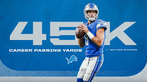 Matthew stafford statistics, career statistics and video highlights may be available on sofascore for some of matthew stafford and detroit lions matches. Detroit Lions Pr On Twitter Lions Qb Matthew Stafford Topped 45 000 Passing Yards On His 26 Yard Td Pass To Wr Marvinjonesjr Stafford Reached 45 000 Passing Yards In Only 165 Career Games The