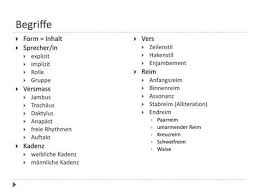 Der jambus ist ein zweisilbiger versfuß, wobei die betonung auf der zweiten silbe liegt, die erste silbe ist unbetont. Metrum Gedicht Definition