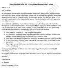 There are different kinds of permission letter templates available online. Sample Of Circular For Leave Leave Request Procedure Hr Letter Formats