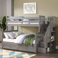 Caramia Kids Vandelay Twin Over Full Staircase Bunkbed Gray In 2021 Double Bunk Beds Bunk Beds With Stairs Bunk Beds