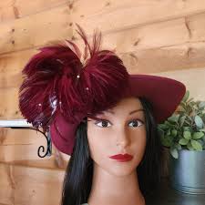 Kurt Jr by Tom Hann Vintage 100% Wool Doeskin Felt Red Church Hat Feather  Derby