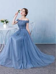 Blue Tulle Lace Off Shoulder Long Prom Dress Bridesmaid Dress Baby Blue Prom Dresses Gowns Prom Dresses Long