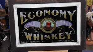 It's about 4 inches tall including wood stand. Reverse Painted Glass Whiskey Sign Ca 1890 Antiques Roadshow Pbs