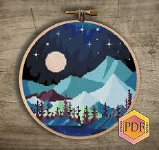 Artecy cross stitch has another new website for the fantastic new craft of pixelhobby we can convert most of our cross stitch patterns over to pixelhobby format, best of all it takes you much less time to complete pixelhobby than cross stitch and there is no counting, or threading needles involved. Landscape Modern Cross Stitch Pattern Pdf Mountain Counted Etsy In 2021 Modern Cross Stitch Patterns Cross Stitching Nature Cross Stitch