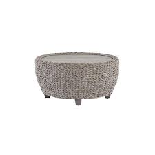 3r studios striped round water hyacinth and seagrass coffee table ottoman. Hampton Bay 36 Inch Megan Grey All Weather Wicker Outdoor Patio Large Round Coffee Table W The Home Depot Canada
