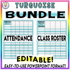 bundle attendance sheet chart and class roster turquoise editable