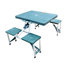 Outsunny 4 Person Plastic Portable Compact Folding Suitcase Picnic Table Set With Umbrella Hole Green Walmart Com Fold Up Picnic Table Camping Table Folding Picnic Table