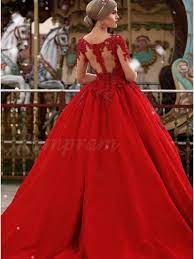 Check our latest styles of dresses such as long sleeve at revolve free shipping for orders above $100 usd. Ball Gown V Neck Long Sleeves Red Tulle Wedding Dress With Appliques 0 00 Only Romprom Com