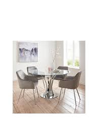 Round dining table with four chairs. Alice Glass Top Dining Table 4 Alisha Chairs Chrome Grey Very Co Uk