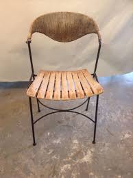 Chair Wood Slatt Seat Curved Back Black Metal Legs Mid Century Vintage Nola Props
