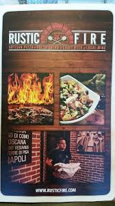 Red tomato sauce, mozzarella, fresh mushrooms, red onions, fresh garlic, black olives, artichoke hearts, red bell peppers, fresh roma tomatoes, parmesan. Rustic Fire Logo Picture Of Rustic Fire Paso Robles Tripadvisor