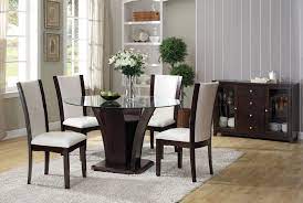 Stone grey round dining table 47 options. Acme 70500 02 5 Pc Malik Espresso Finish Wood White Faux Leather Chairs Round Glass Top