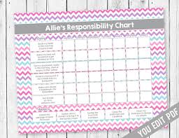 Girl Chore Chart Reward Chart Responsibility Chart Allowance Chore Chart Behavior Chart Kids Chore Chart Printable You Edit Pdf